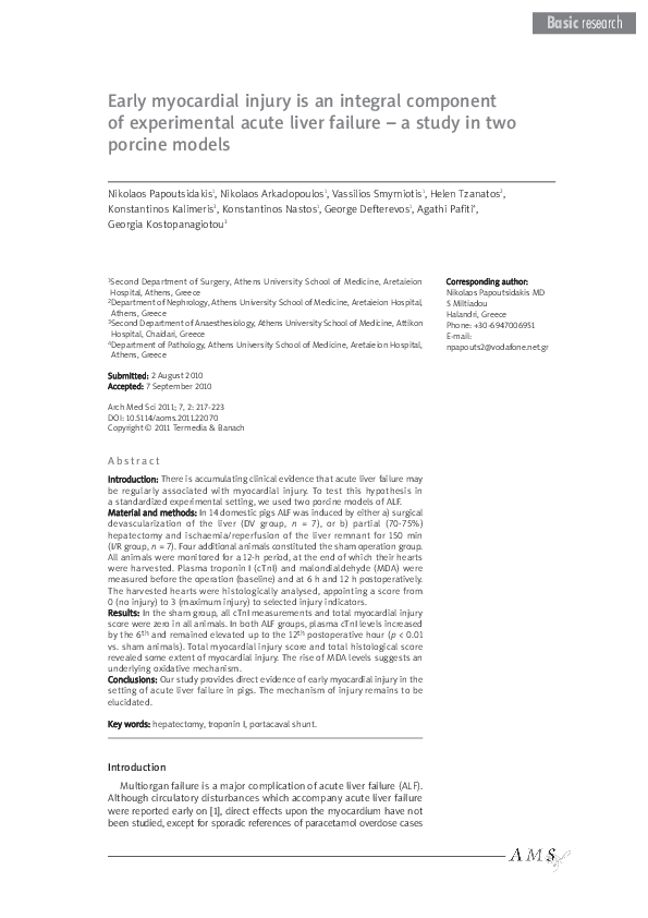 Early myocardial injury is an integral component of experimental acute liver failure – a study in two porcine models