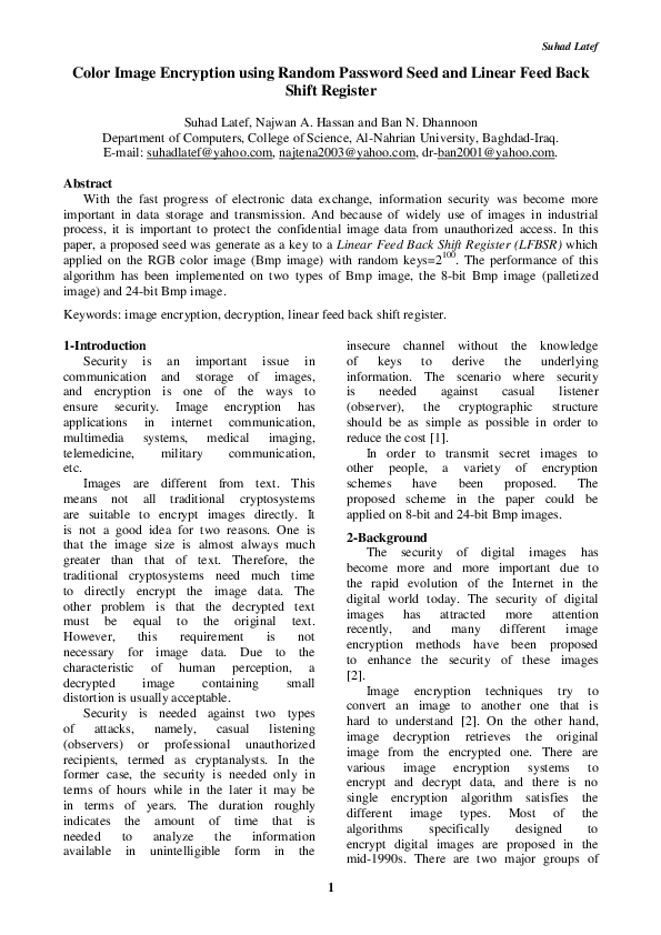 (PDF) Color Image Encryption using Random Password Seed and Linear Feed ...
