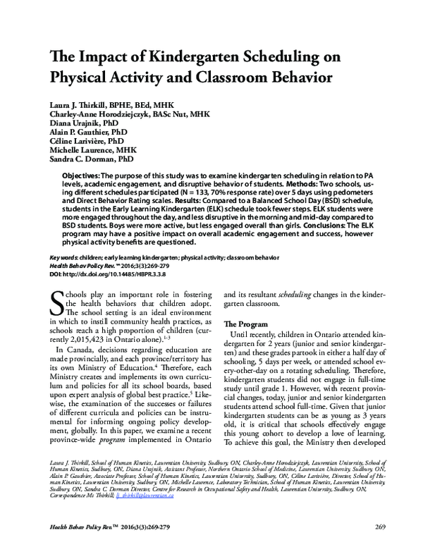 (PDF) The Impact of Kindergarten Scheduling on Physical Activity and ...