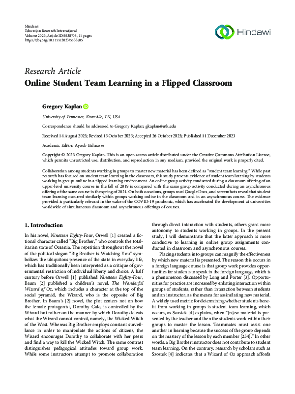 (PDF) Online Student Team Learning in a Flipped Classroom