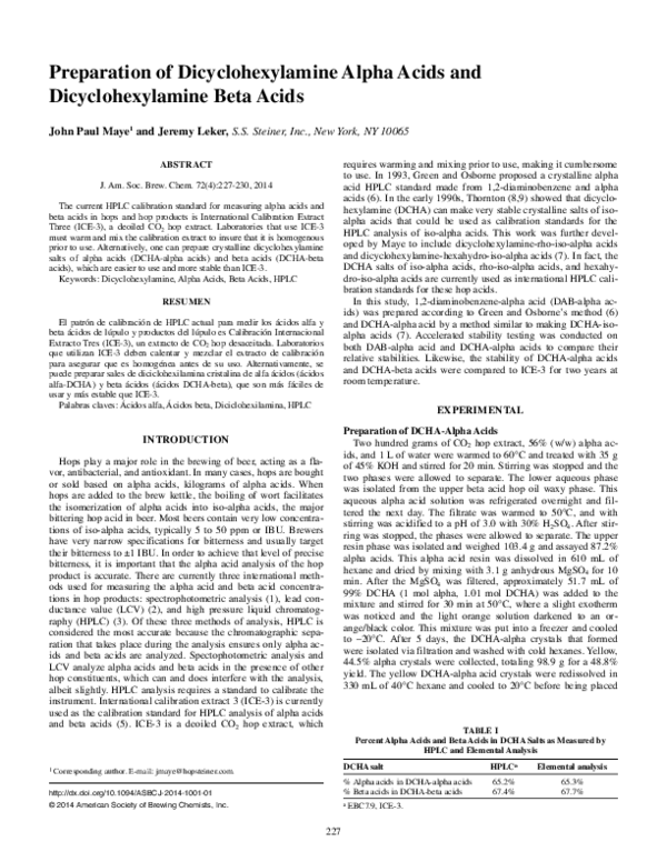 (PDF) Preparation of Dicyclohexylamine Alpha Acids and ...