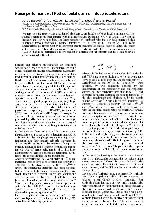 (PDF) Noise performance of PbS colloidal quantum dot photodetectors