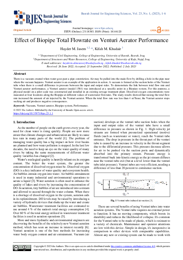 (PDF) Effect of Biopipe Total Flowrate on Venturi Aerator Performance