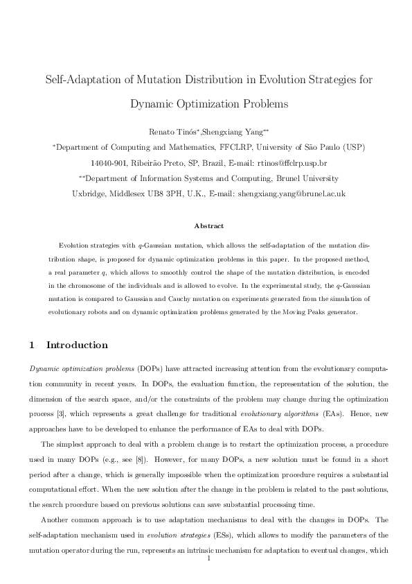 (PDF) Self-adaptation of mutation distribution in evolution strategies ...