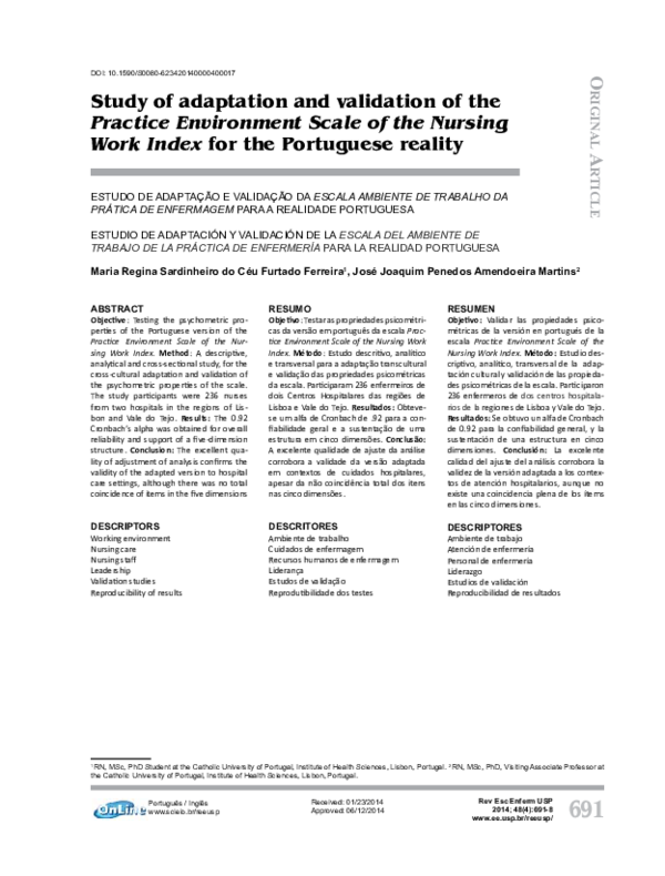 (PDF) Study of adaptation and validation of the Practice environment ...