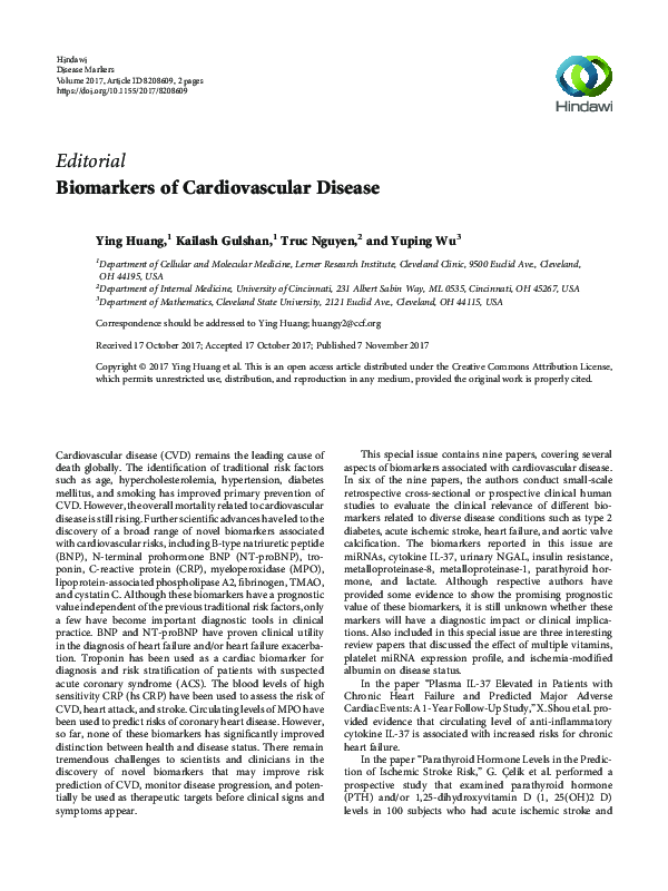 (PDF) Biomarkers of Cardiovascular Disease