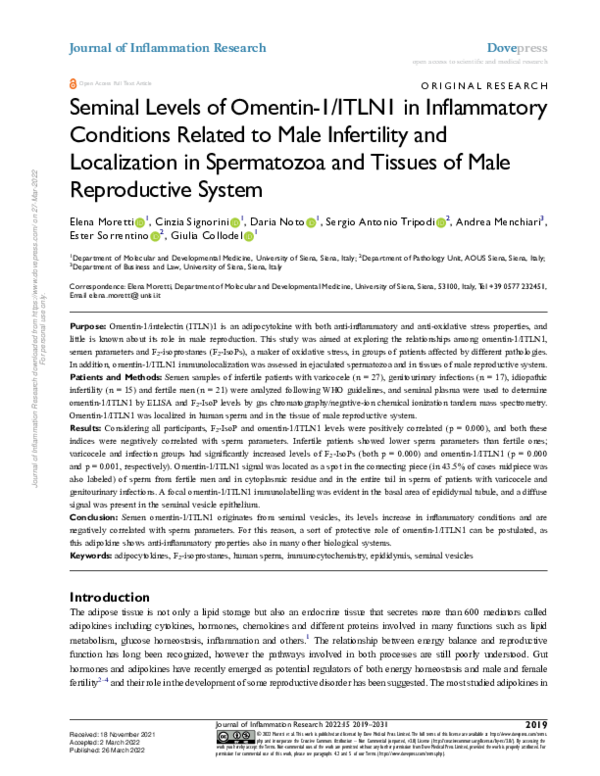 (PDF) Seminal Levels of Omentin-1/ITLN1 in Inflammatory Conditions ...