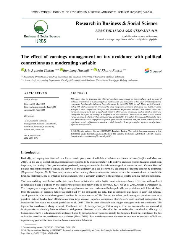 (PDF) The effect of earnings management on tax avoidance with political ...