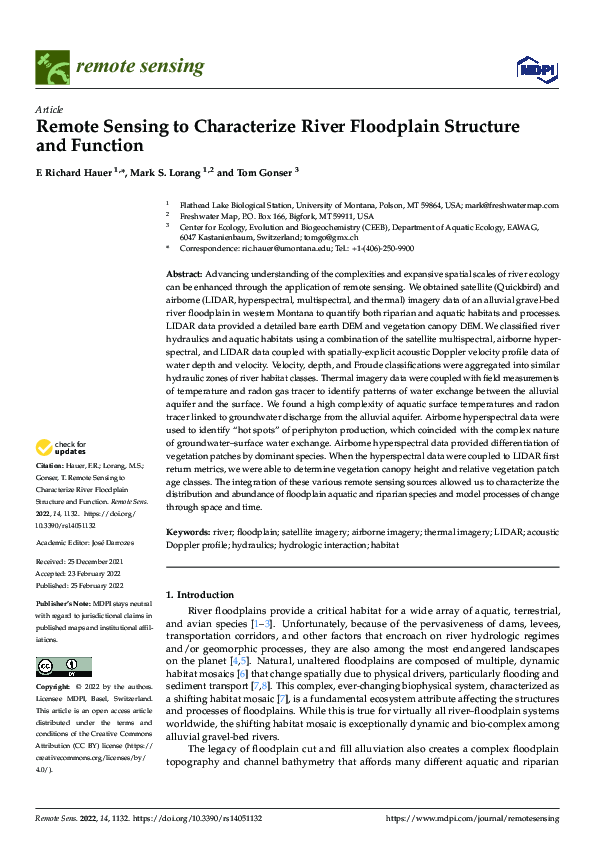 (PDF) Remote Sensing to Characterize River Floodplain Structure and ...