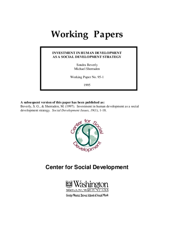 (PDF) Investment in Human Development as a Social Development Strategy