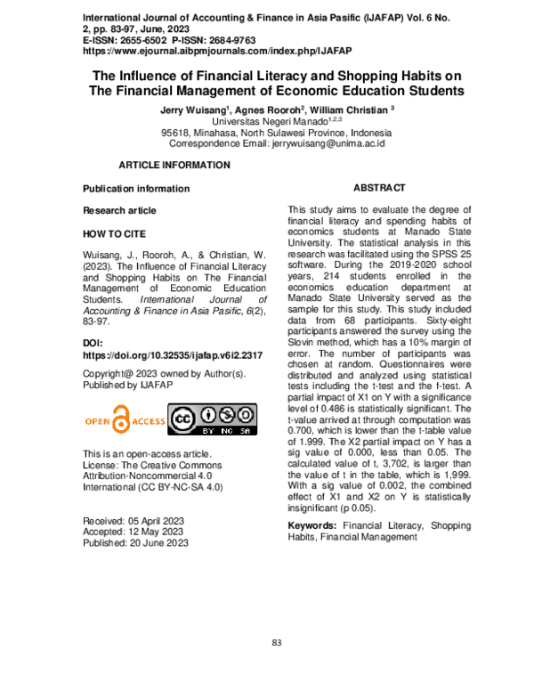 (PDF) The Influence of Financial Literacy and Shopping Habits on The ...