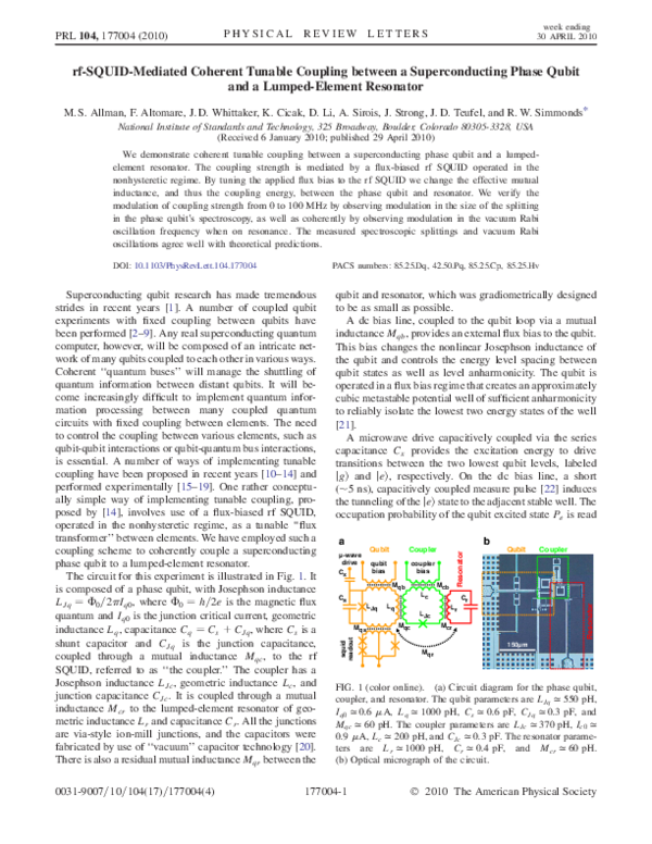 (PDF) RFSQUID-Mediated Coherent Tunable Coupling Between a ...