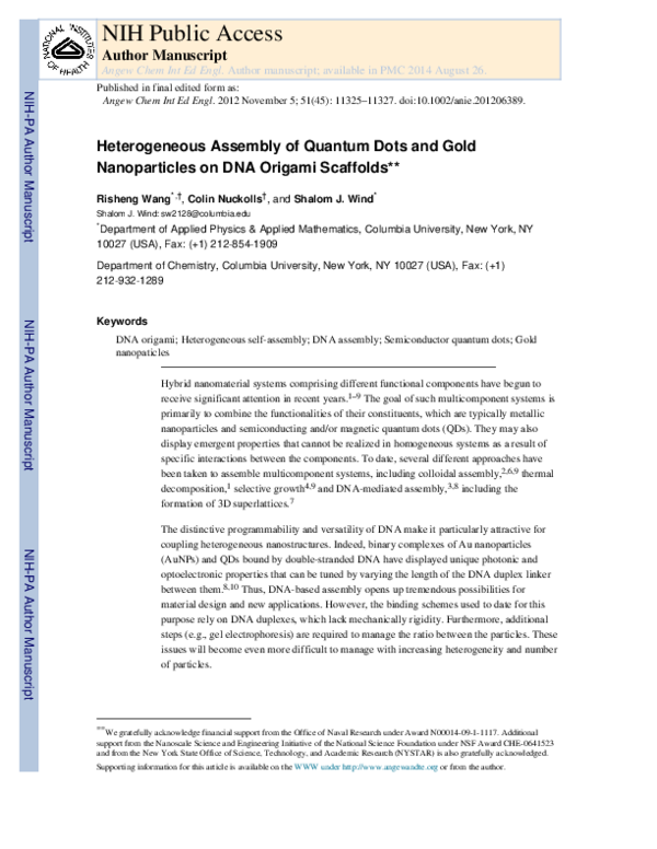 (PDF) Assembly of Heterogeneous Functional Nanomaterials on DNA Origami ...