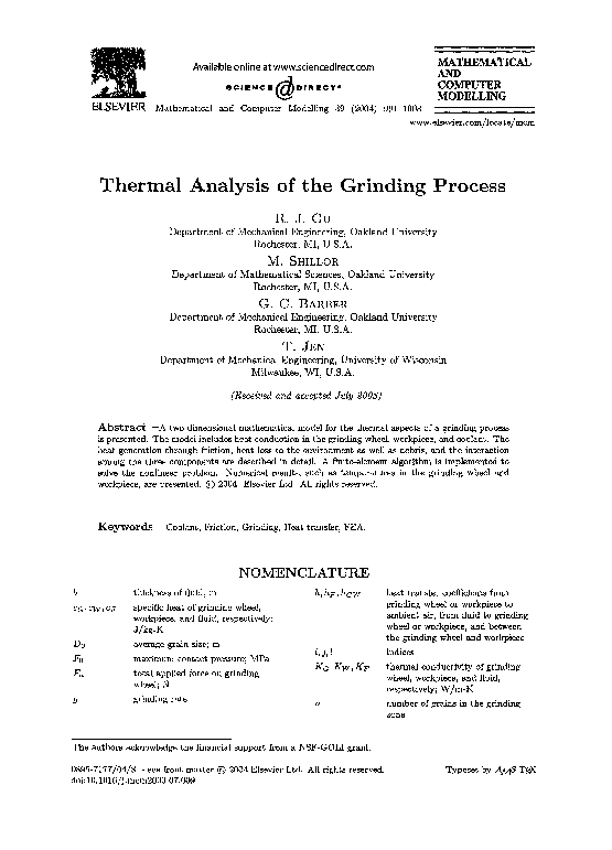 (PDF) Thermal analysis of the grinding process