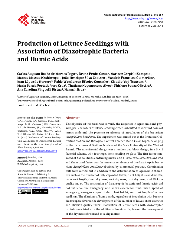 (PDF) Production of Lettuce Seedlings with Association of Diazotrophic ...