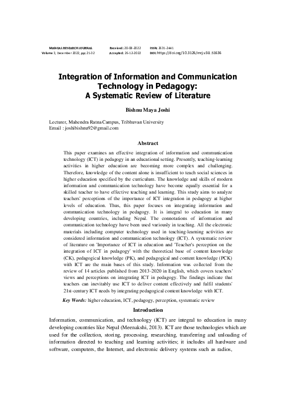 (PDF) Integration of Information and Communication Technology in ...