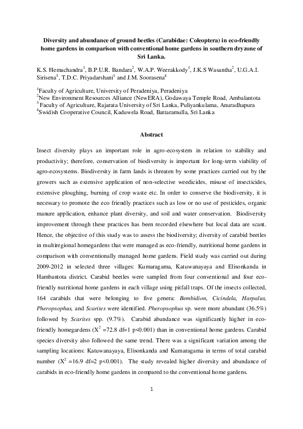 (PDF) Diversity and abundance of ground beetles (Carabidae: Coleoptera ...