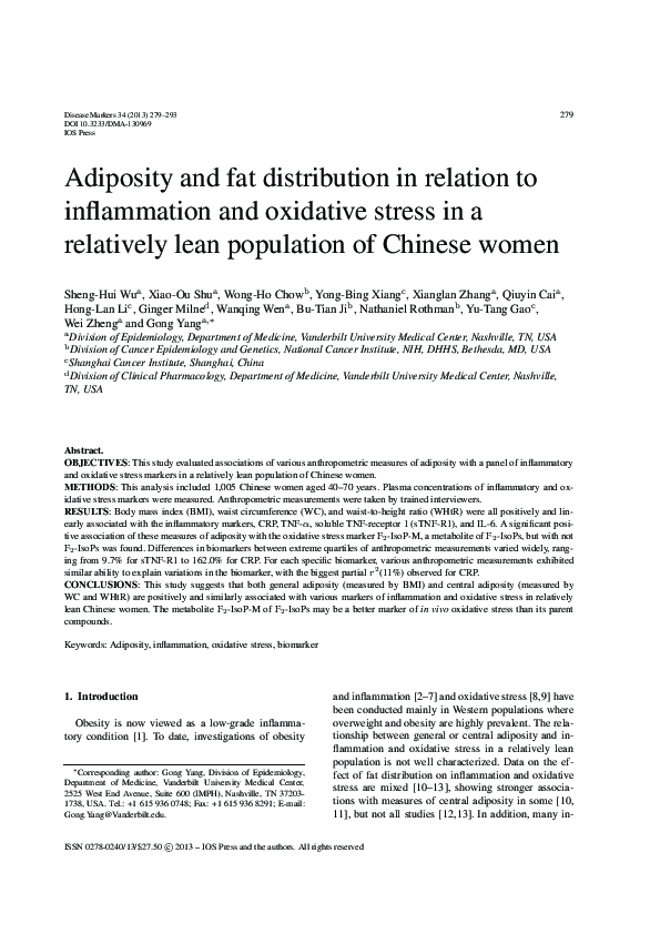 (PDF) Adiposity and Fat Distribution in relation to Inflammation and ...