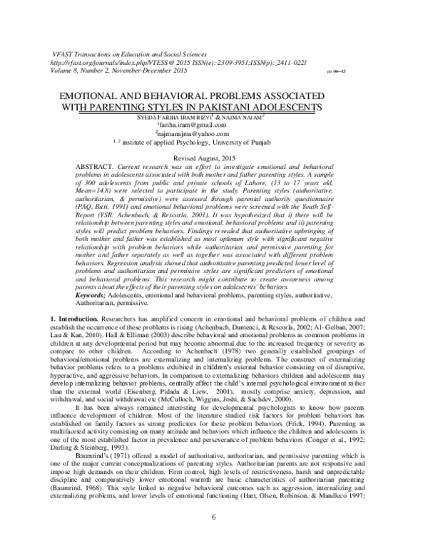 (PDF) Emotional And Behavioral Problems Associated With Parenting ...