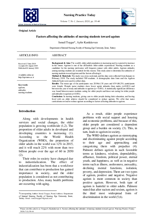 (PDF) Factors affecting the attitudes of nursing students toward ageism