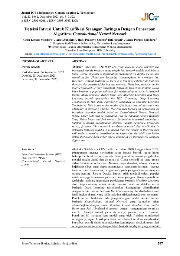 (PDF) Deteksi Intrusi Untuk Klasifikasi Serangan Jaringan Dengan ...
