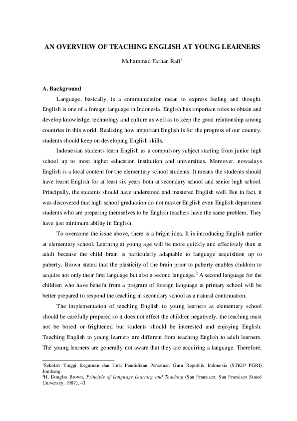 (PDF) An Overview of Teaching English at Young Learners