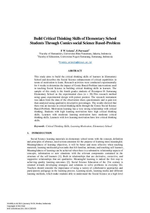 (PDF) Build Critical Thinking Skills of Elementary School Students ...