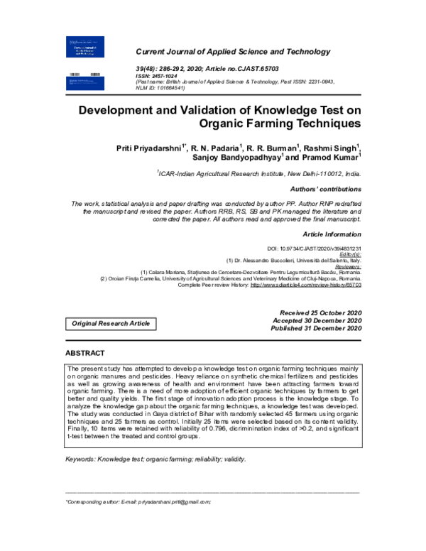 (PDF) Development and Validation of Knowledge Test on Organic Farming ...