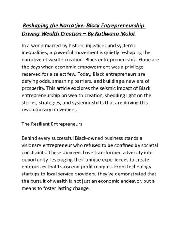 (DOC) Reshaping the Narrative: Black Entrepreneurship Driving Wealth ...