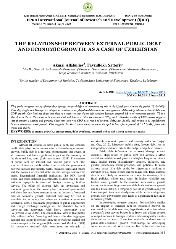 (PDF) The Relationship Between External Public Debt and Economic Growth ...