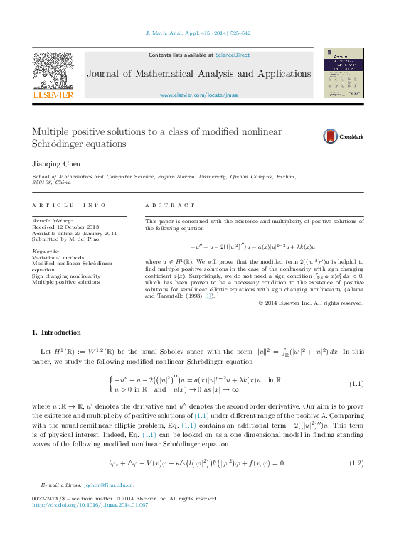 (PDF) Multiple Positive Solutions to a Class of Modified Nonlinear ...