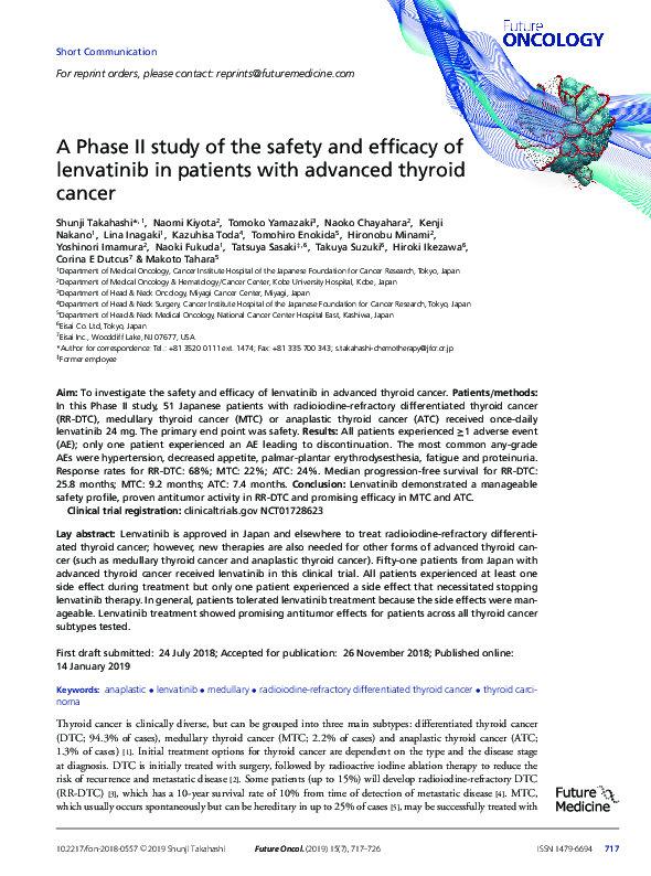 (PDF) A Phase II study of the safety and efficacy of lenvatinib in ...
