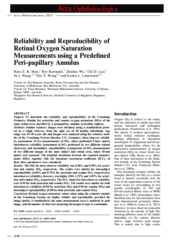 (PDF) Reliability and Reproducibility of Retinal Oxygen Saturation ...