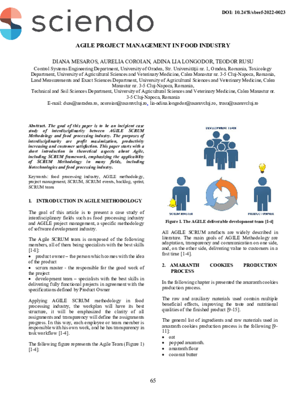(PDF) Agile Project Management in Food Industry