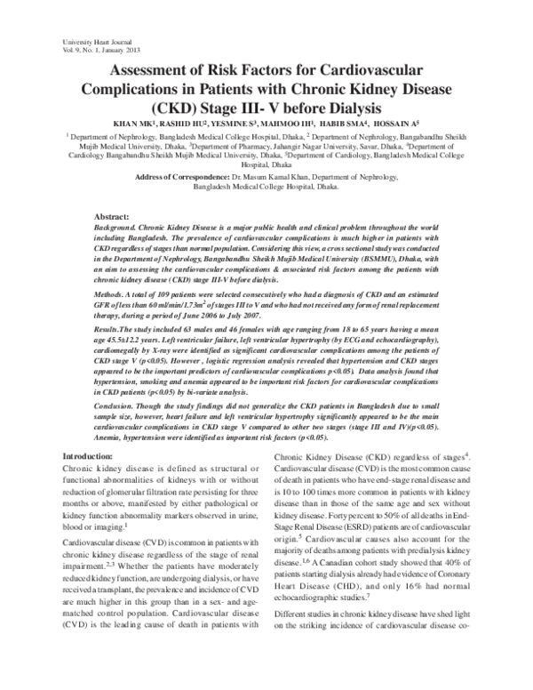 (PDF) Assessment of Risk Factors for Cardiovascular Complications in ...