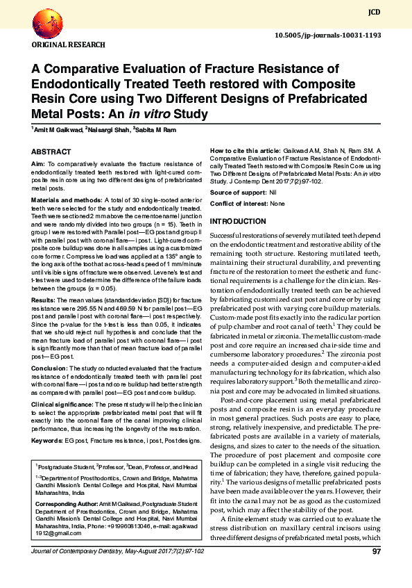 (PDF) A Comparative Evaluation of Fracture Resistance of Endodontically ...