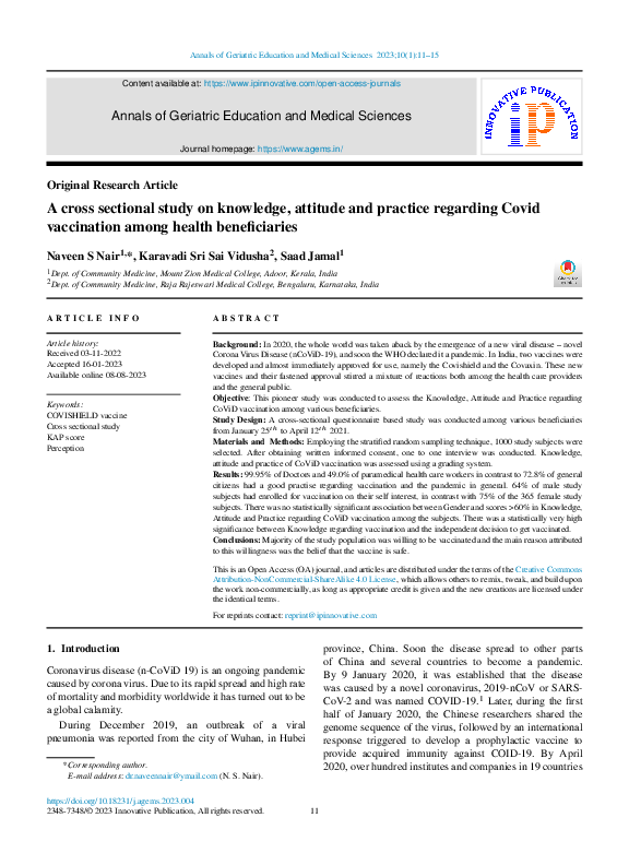 (PDF) A cross sectional study on knowledge, attitude and practice ...