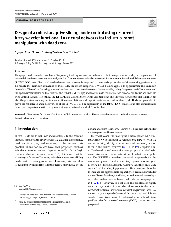 (PDF) Design of a robust adaptive sliding mode control using recurrent ...