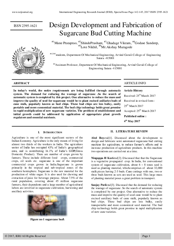 (PDF) Design Development and Fabrication of Sugarcane Bud Cutting Machine