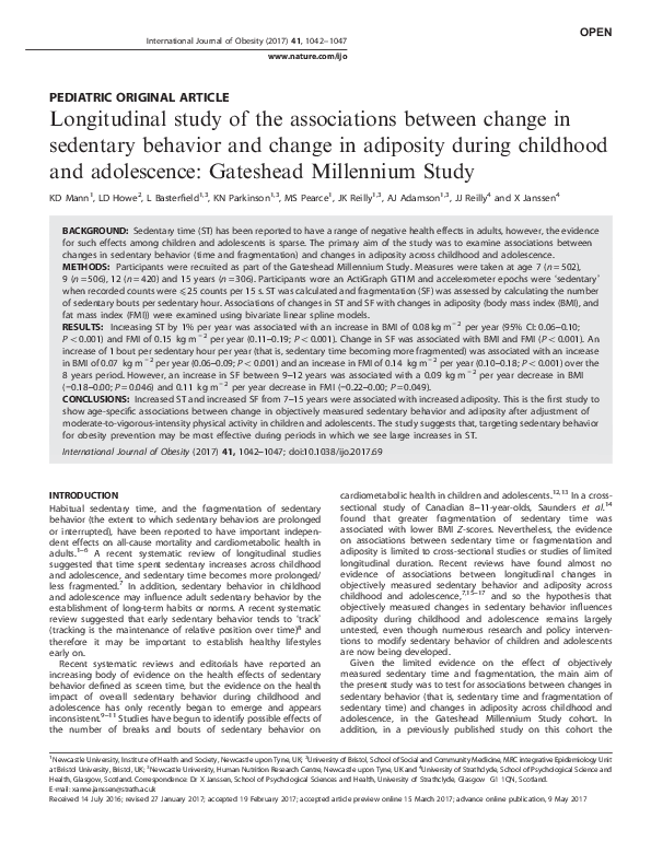 (PDF) Longitudinal study of the associations between change in ...