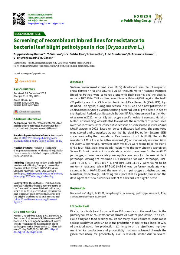 (PDF) Screening of recombinant inbred lines for resistance to bacterial ...