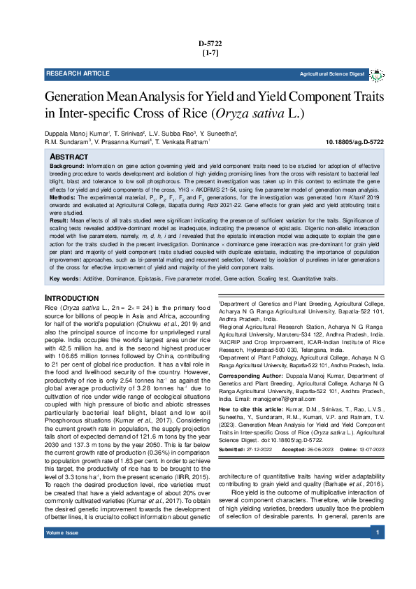 (PDF) Generation Mean Analysis for Yield and Yield Component Traits in ...