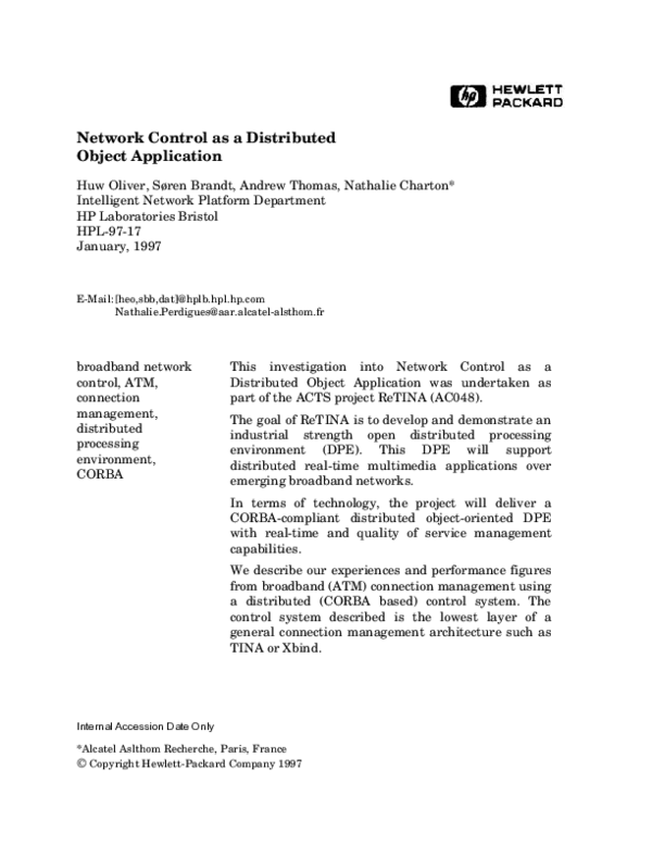 (PDF) Network control as a distributed object application