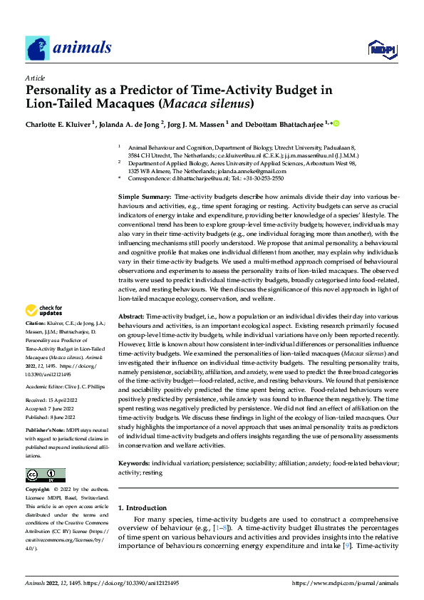 (PDF) Personality as a Predictor of Time-Activity Budget in Lion-Tailed ...