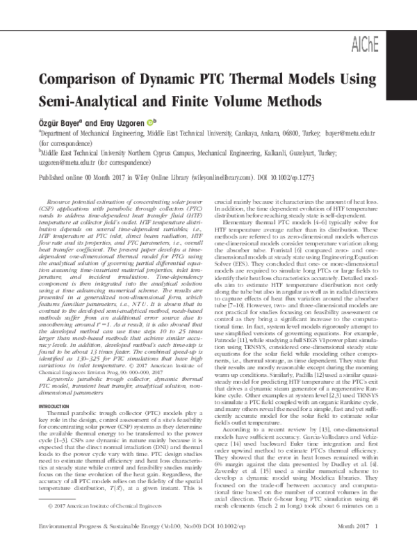 (PDF) Comparison of dynamic PTC thermal models using semi‐analytical ...