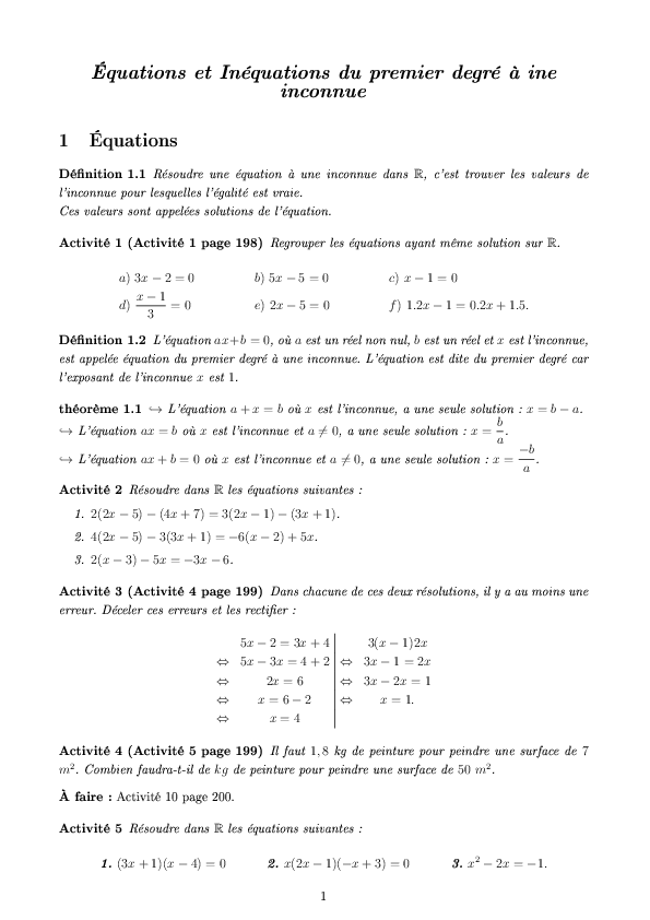 (PDF) Équations et Inéquations du premier degré à un inconnue