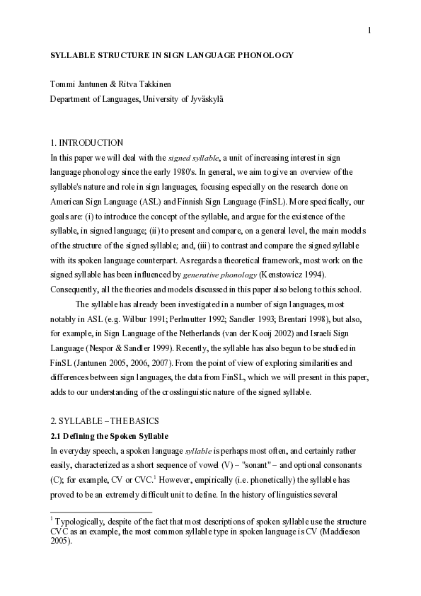 (PDF) Syllable structure in sign language phonology