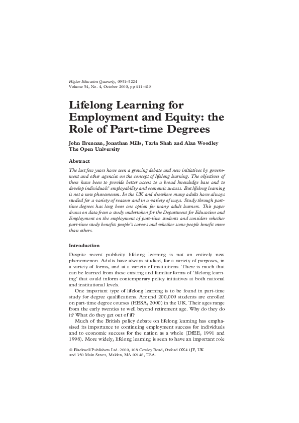 (PDF) Lifelong Learning for Employment and Equity: the Role of Part ...