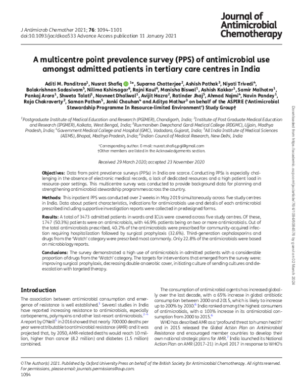 (PDF) A multicentre point prevalence survey (PPS) of antimicrobial use ...
