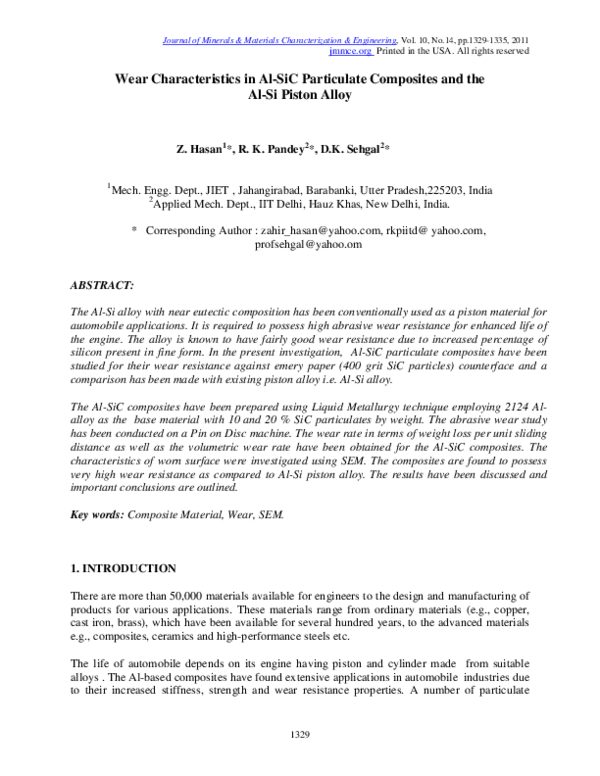 Wear Characteristics in Al-SiC Particulate Composites and the